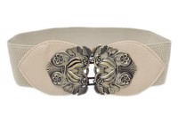 Bredt elastisk bælte: Charlotte; ivory med flot metal spænde 